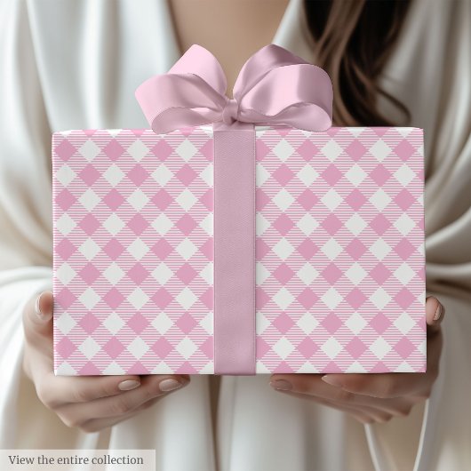 Elegant Light Pink Tartan Birthday Wrapping Paper Cadeaupapier