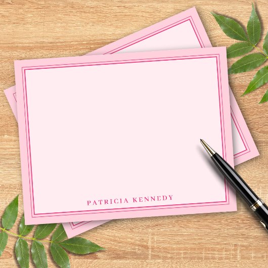 Elegant Light Pink Two Border Name Personalized Notitiekaartje