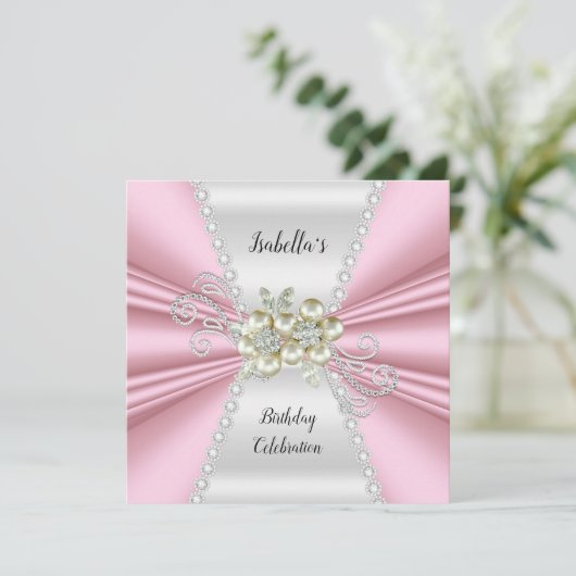 Elegant Light Pink White Diamond Birthday Kaart (Staand voorkant)