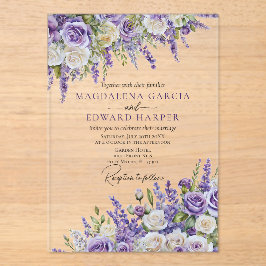 Elegant Light Purple Lavender Roses Floral Wedding Acryl Uitnodigingen