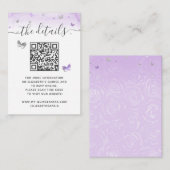 Elegant Light Purple Silver Butterfly RSVP QR Code Informatiekaartje (Voorkant / Achterkant)