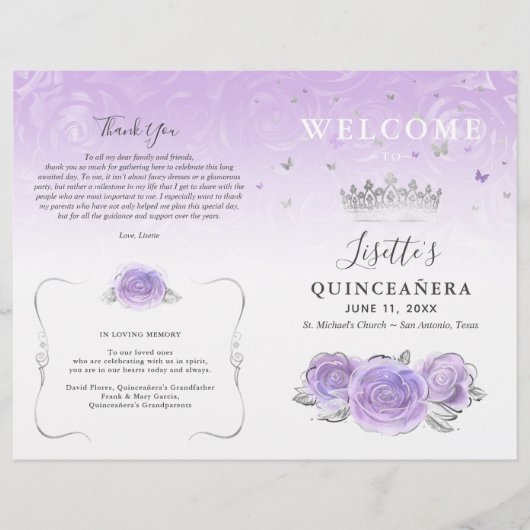 Elegant Light Purple Silver Quinceanera Program (Voorkant)