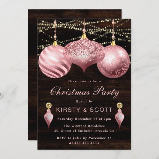 Elegant Light Roze kerstsieromwisseling Kaart (Voorkant / Achterkant)