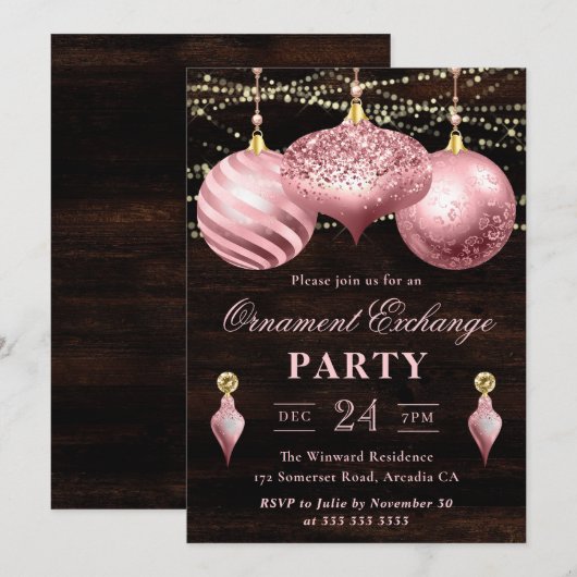 Elegant Light Roze kerstsieromwisseling Kaart (Voorkant / Achterkant)