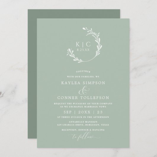 Elegant Light Sage Green Monochromatic Wedding Kaart (Voorkant / Achterkant)