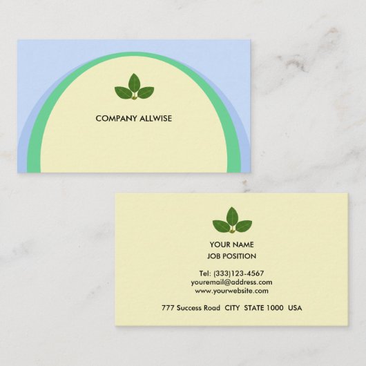 Elegant Light Yellow Green & Sky Blue Visitekaartje (Voorkant / Achterkant)