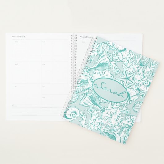 Elegant Light Zee Green Personalized Seashell Planner (Display)