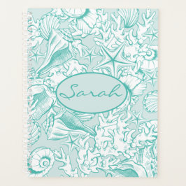 Elegant Light Zee Green Personalized Seashell Planner
