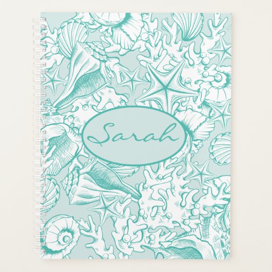 Elegant Light Zee Green Personalized Seashell Planner (Voorkant)