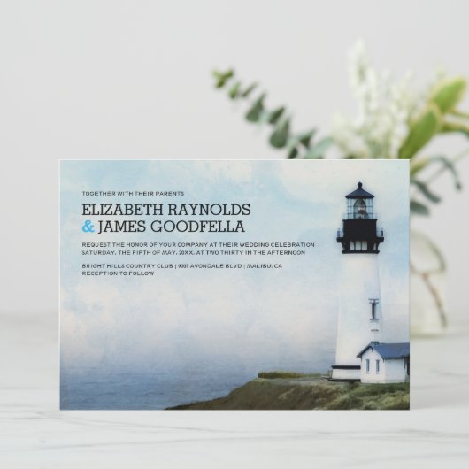 Elegant Lighthouse Wedding Invitations Kaart (Staand voorkant)