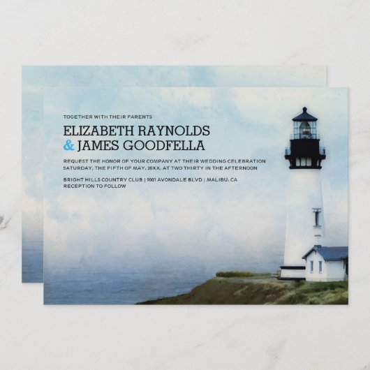 Elegant Lighthouse Wedding Invitations Kaart (Voorkant / Achterkant)