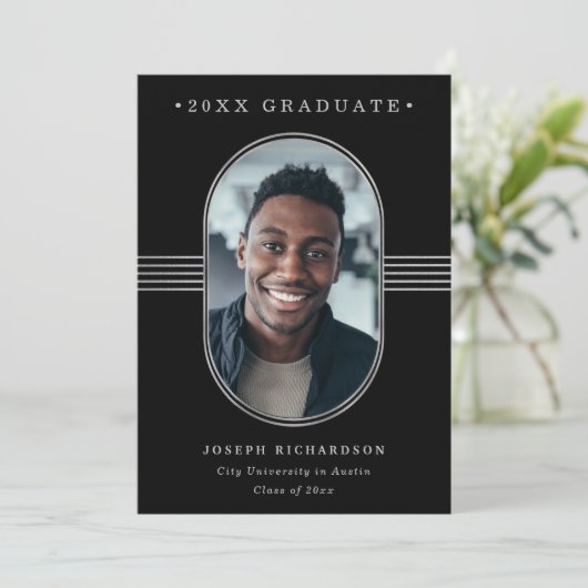 Elegant Lijst | Afstuderen voor foto's van zwart e Aankondiging (Staand voorkant)