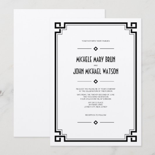 Elegant Lijst Art Deco Wedding Uitnodiging (Voorkant / Achterkant)