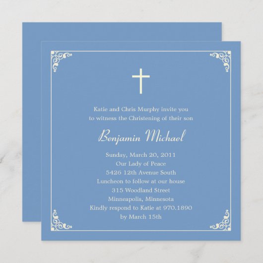 Elegant Lijst Baptism/Christening Uitnodiging (Voorkant / Achterkant)