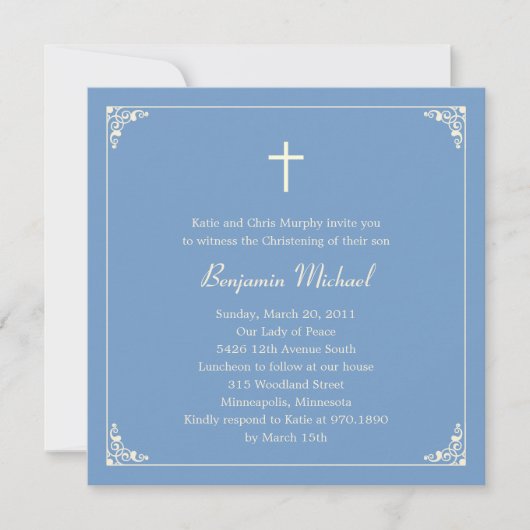 Elegant Lijst Baptism/Christening Uitnodiging (Voorkant)