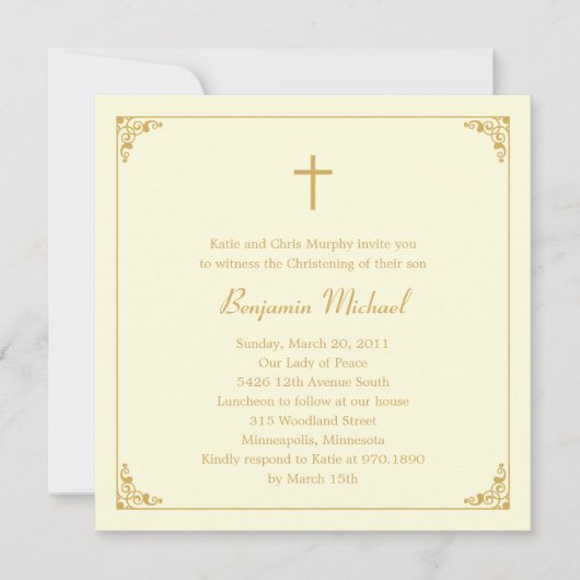 Elegant Lijst Baptism/Christening Uitnodiging (Voorkant)