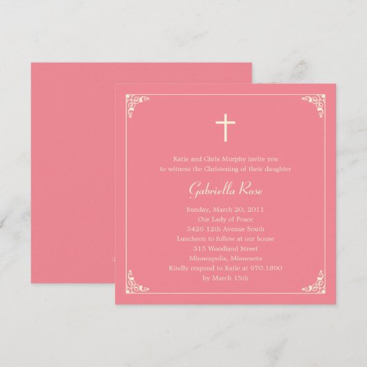 Elegant Lijst Baptism/Christening Uitnodiging (Voorkant / Achterkant)