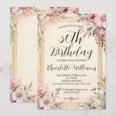 Elegant Lijst Bloemen Vrouwen 50ste Verjaardag Kaart (Voorkant / Achterkant)