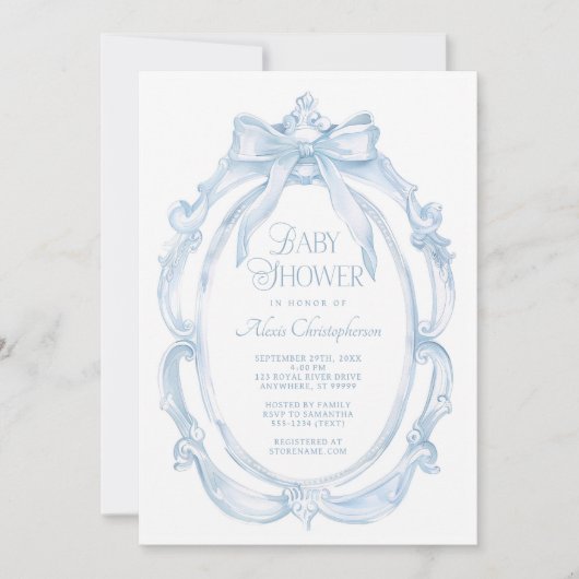 Elegant Lijst + Blue Bow Baby shower Kaart (Voorkant)