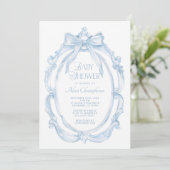 Elegant Lijst + Blue Bow Baby shower Kaart (Staand voorkant)