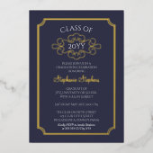 Elegant Lijst Blue College Graduation Party Folie Folie Uitnodiging (Voorkant)