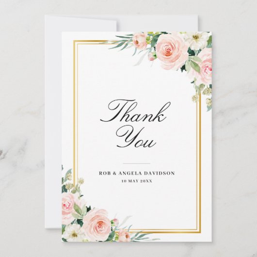 elegant lijst blush florale bruiloft bedankkaart (Voorkant)