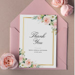 elegant lijst blush florale bruiloft bedankkaart<br><div class="desc">Een mooie bruiloft bedankt je kaart met zwarte tekst en wazige roze waterverf floral. Voeg aan de achterkant een persoonlijke dankbetuiging toe.</div>