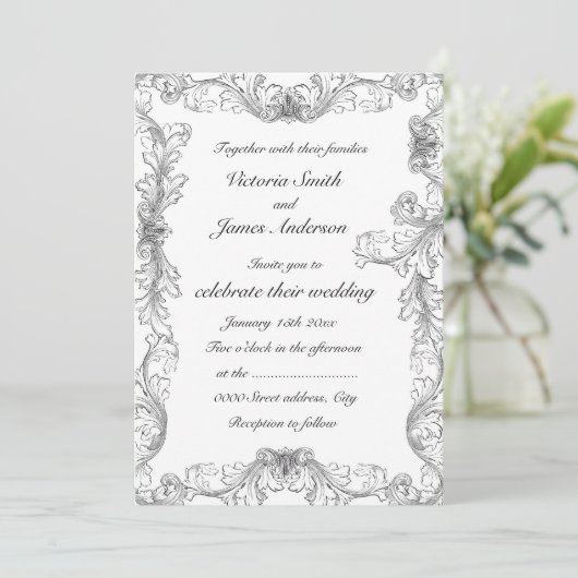 Elegant lijst bruiloft kaart (Staand voorkant)