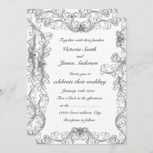 Elegant lijst bruiloft kaart (Voorkant / Achterkant)