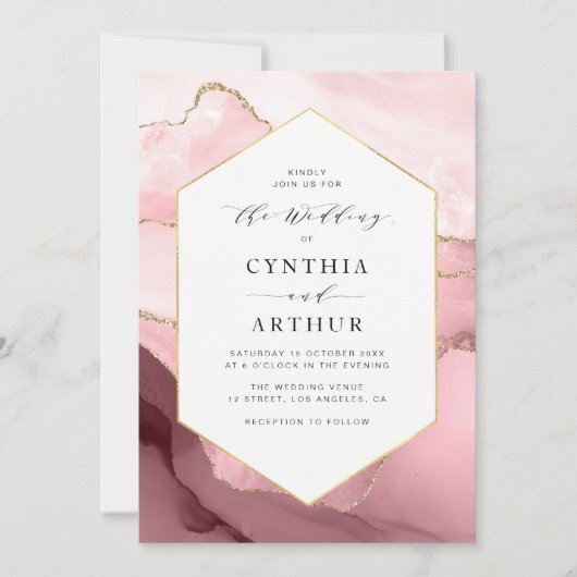 elegant lijst bruin roze en goudbruine bruiloft kaart (Voorkant)