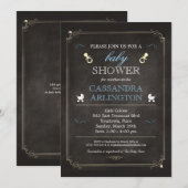Elegant Lijst Chalkboard Blue Baby shower Kaart (Voorkant / Achterkant)
