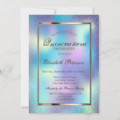 Elegant Lijst Confetti Holographic Quinceañera Kaart (Voorkant)
