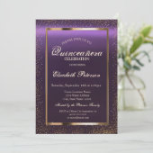 Elegant Lijst Confetti Paarse Quinceañera Kaart (Staand voorkant)