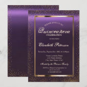 Elegant Lijst Confetti Paarse Quinceañera Kaart (Voorkant / Achterkant)