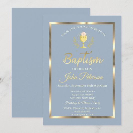 Elegant Lijst doop Stoffig Blauw Kaart (Voorkant / Achterkant)