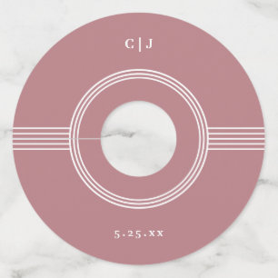 Elegant Lijst   Dusty Roos Monogram Bruiloft Wijnglaslabel