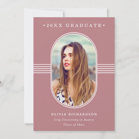 Elegant Lijst | Dusty Roos Photo Afstuderen Aankondiging (Voorkant)