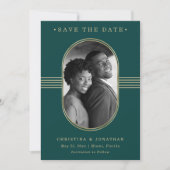 Elegant Lijst | Emerald Green en Gold met foto Save The Date (Voorkant)