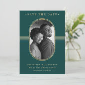 Elegant Lijst | Emerald Green en Gold met foto Save The Date (Staand voorkant)