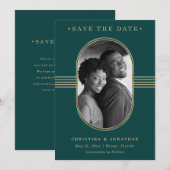 Elegant Lijst | Emerald Green en Gold met foto Save The Date (Voorkant / Achterkant)