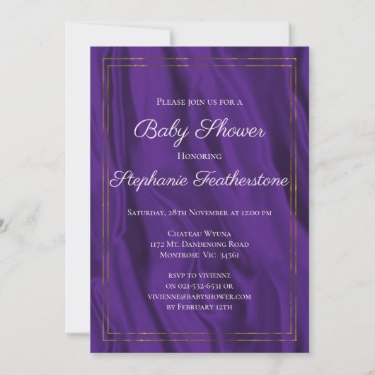Elegant Lijst en Paars Baby shower van zijde Kaart (Voorkant)