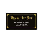 Elegant Lijst Faux Gold Happy Nieuwjaar Etiket (Voorkant)