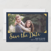 Elegant Lijst Faux Goud Blauw Foto Save the Date (Voorkant)