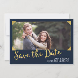 Elegant Lijst Faux Goud Blauw Foto Save the Date