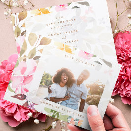 Elegant Lijst Floral Waterverf Foto bruiloft Save The Date