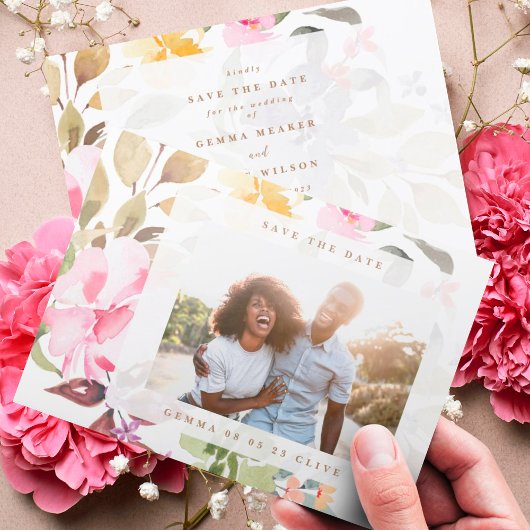 Elegant Lijst Floral Waterverf Foto bruiloft Save The Date