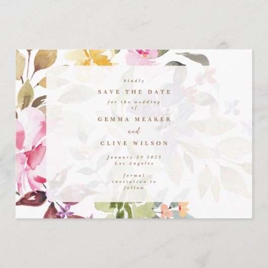 Elegant Lijst Floral Waterverf Foto bruiloft Save The Date (Achterkant)