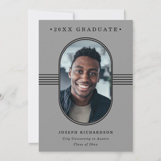 Elegant Lijst | Foto van grijs en zwart Afstuderen Aankondiging (Voorkant)