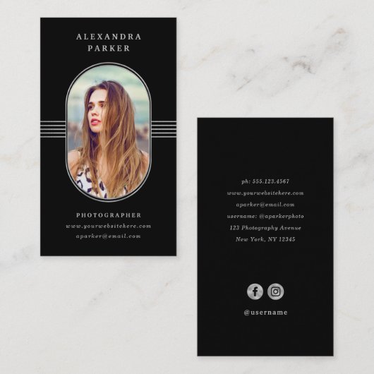 Elegant Lijst | Foto zwart en zilver Visitekaartje (Voorkant / Achterkant)