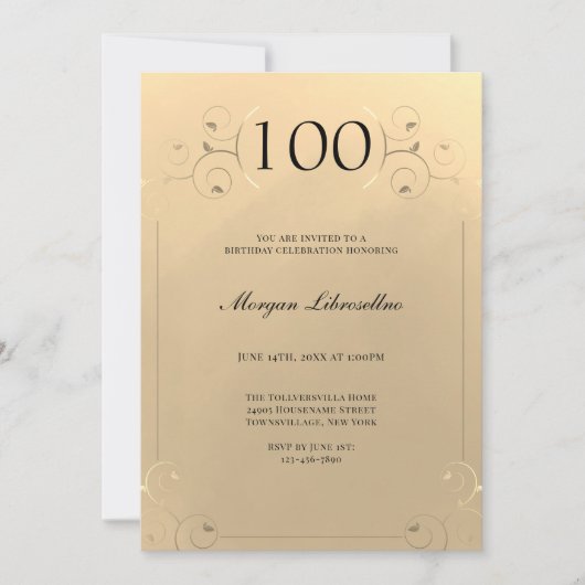Elegant Lijst Goud 100e Verjaardag Kaart (Voorkant)